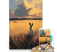 Rompecabezas para Adultos de 1000 Piezas Liebre en un Campo Dorado al Atardecer, Juegos Familiares, decoración de Pared, con Piezas de Formas aleatorias Que encajan Perfectamente 38x26cm