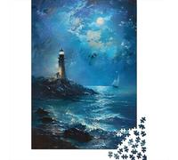 Rompecabezas para Adultos De 1000 Piezas Lighthouse Moonlit Sea Painting Rompecabezas para Adultos Juegos Familiares Pero Divertidos Y Humorísticos Cumpleaños 38x26cm/1000pcs
