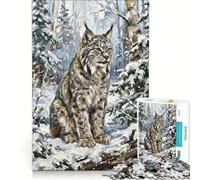 Rompecabezas para Adultos de 1000 Piezas: Lince Canadiense en la Nieve Juego práctico Que fomenta el análisis y la lógica Regalo Ideal para Amigos y Familiares 50x75cm