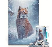 Rompecabezas para Adultos de 1000 Piezas Lince en la tormenta de Nieve Juego Educativo decoración para el hogar 50x75cm