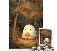 Rompecabezas para Adultos de 1000 Piezas Lindo Fantasma con Calabaza en un Bosque otoñal Rompecabezas de 1000 Piezas Juego práctico Gran Regalo para Juegos análisis y lógica (38x52cm)