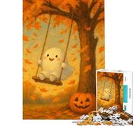 Rompecabezas para Adultos de 1000 Piezas Lindo Fantasma en un Columpio con Calabaza Ayuda a ejercitar el Cerebro Juguete Divertido y humorístico para Decorar la Pared Ideal para Mayores de 14 años