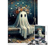 Rompecabezas para Adultos de 1000 Piezas Lindo Fantasma en un Columpio Juego Familiar Ideal para Parejas Juguete Educativo cumpleaños (38x26cm)