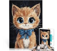 Rompecabezas para Adultos de 1000 Piezas Lindo Gatito con Lazo Azul Juguete de desafío de Juego Educativo Obra de Arte 38x26cm