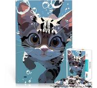 Rompecabezas para Adultos de 1000 Piezas Lindo Gato buceando Entrena tu Cerebro y Tus Manos con póster a Juego y Hoja de Trivia 75x50cm