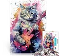 Rompecabezas para Adultos de 1000 Piezas Lindos Gatos Tocando Guitarras Difícil y desafío Decoración de Pared cumpleaños y Navidad 75x50cm