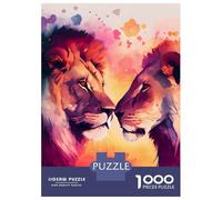 Rompecabezas para Adultos De 1000 Piezas Lion Couple Watercolor Rompecabezas para Adultos Juguete Decoración De Pared Corte De Precisión 52x38cm/1000pcs