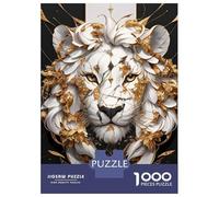 Rompecabezas para Adultos De 1000 Piezas Lion Portrait White and Gold Majesty Rompecabezas para Adultos Juegos Relajantes Pero Divertidos Y Humorísticos para Cumpleaños, Navidad 38x26cm/1000pcs