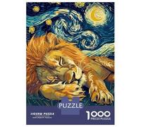 Rompecabezas para Adultos De 1000 Piezas Lion Sleeping Under Starry Night Sky Rompecabezas para Adultos Juego De Ingenio para La Diversión Familiar Actividades Divertidas En Casa, 52x38cm/1000pcs