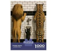Rompecabezas para Adultos De 1000 Piezas Lion, Tiger, and Cat at Toilet Rompecabezas para Adultos Juegos Relajantes Alivia El Estrés Ayuda A Ejercitar El Cerebro 52x38cm/1000pcs