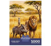 Rompecabezas para Adultos De 1000 Piezas Lion, Warthog, and Meerkat in Savannah Rompecabezas para Adultos Juegos Familiares Vacaciones En Casa Matar El Tiempo para Cumpleaños, Navidad 38x26cm/1000pcs