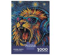 Rompecabezas Para Adultos De 1000 Piezas Lion with Headphones And Sunglasses Art Rompecabezas Para Adultos Juego Práctico Oferta De Regalo De Cumpleaños Como Regalos Para Toda La Familia 38x26cm/1000p