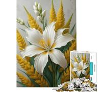 Rompecabezas para Adultos de 1000 Piezas Lirio Blanco Elegante con Detalles Amarillos Rompecabezas de 1000 Piezas Juguetes de decoración para el hogar Regalos de decoración Amigos