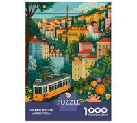 Rompecabezas para Adultos De 1000 Piezas Lisbon Tram and Colorful Cityscape Rompecabezas para Adultos Juguetes Antiestrés Decoración Actividades Divertidas En Casa 38x26cm/1000pcs