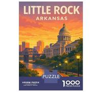 Rompecabezas para Adultos De 1000 Piezas Little Rock Arkansas Travel Poster - Vintage City Wall Art Sunset Illustration Rompecabezas para Adultos Juego Práctico Análisis Y Lógica Gran Regalo para Los