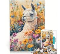 Rompecabezas para Adultos de 1000 Piezas Llama en un Campo de Flores Juego Educativo decoración del hogar para Fortalecer el Amor Entre Parejas 38x26cm