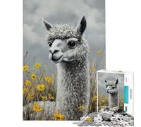 Rompecabezas para Adultos de 1000 Piezas Llama Entre Flores Amarillas Rompecabezas para Adultos Carrera de Velocidad Manual Cada Pieza es única Juguetes educativos de Aprendizaje 38x26cm