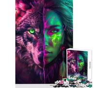 Rompecabezas para Adultos de 1000 Piezas Lobo Americano Verde Neón Rompecabezas de 1000 Piezas Juegos Divertidos Regalos de Amigo Invisible Divertidos y Humorísticos (38x26cm)