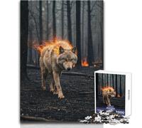 Rompecabezas para Adultos de 1000 Piezas: Lobo ardiente en un Bosque Oscuro Un pasatiempo Tranquilo y satisfactorio Juguete de Corte de precisión Entrelazado Tamaño: 38x26cm