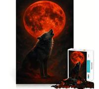 Rompecabezas para Adultos de 1000 Piezas Lobo Aullando a la Luna de Sangre Juego de concentración Mental Manualidad de Corte de Alta precisión Actividad para Fortalecer los Lazos Familiares (38x26cm)