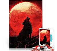 Rompecabezas para Adultos de 1000 Piezas Lobo Aullando a la Luna de Sangre Juguetes de Juego Toda la Familia. 52x38cm