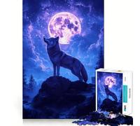 Rompecabezas para Adultos de 1000 Piezas Lobo Aullando a la Luna Juego de concentración Mental Manualidad de Corte de Alta precisión Actividad para Fortalecer los Lazos Familiares (38x26cm)