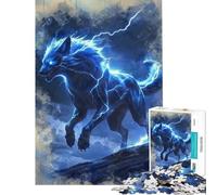 Rompecabezas para Adultos de 1000 Piezas Lobo Azul eléctrico sobre afloramiento rocoso Rompecabezas antiestrés para Adultos Carrera de Velocidad Manual Desafío Educativo (tamaño 50x75cm)