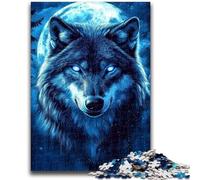Rompecabezas para Adultos de 1000 Piezas Lobo bajo la Luna, Ayuda a ejercitar el Cerebro, Juguetes adictivos para Cultivar la Paciencia, Adecuado para Parejas, 38x26cm