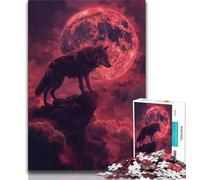 Rompecabezas para Adultos de 1000 Piezas Lobo bajo la Luna de Sangre Ideal para Adolescentes Juegos educativos decoración del hogar Regalo de cumpleaños Arte de Pared 75x50cm