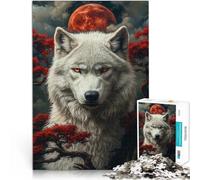 Rompecabezas para Adultos de 1000 Piezas Lobo Blanco bajo la Luna de Sangre Actividad Familiar con póster a Juego y Hoja de Trivia 52x38cm