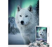 Rompecabezas para Adultos de 1000 Piezas Lobo Blanco en un Paisaje Invernal Juguete Educativo Gran Regalo para Juegos Juego Imposible Mejora el Amor Entre Parejas Tamaño 38x26cm