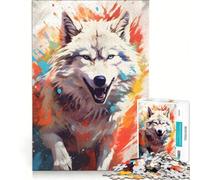 Rompecabezas para Adultos de 1000 Piezas Lobo Blanco Feliz, Juegos relajantes, Mejora la Memoria, cumpleaños y Navidad 38x26cm