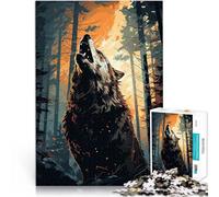 Rompecabezas para Adultos de 1000 Piezas Lobo del Bosque aullante al anochecer Actividad Familiar Regalo de Obra de Arte 50x70cm