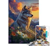 Rompecabezas para Adultos de 1000 Piezas Lobo Entre Flores Silvestres al Atardecer Juego Educativo desafío Juguete Divertido Juegos Divertidos y Regalos con Humor para cumpleaños (tamaño 38x26cm)