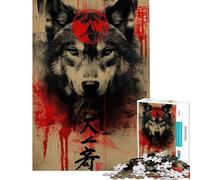 Rompecabezas para Adultos de 1000 Piezas Lobo Estilo japonés Tinta Rompecabezas Divertido para Adultos difícil difícil cumpleaños y Navidad (tamaño 38x52cm)