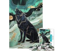 Rompecabezas para Adultos de 1000 Piezas Lobo geométrico Aullando bajo la Aurora Boreal Rompecabezas de 1000 Piezas antiestrés Divertido y Original Amigos y Familiares (38x26cm)