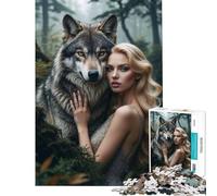 Rompecabezas para Adultos de 1000 Piezas Lobo Gris y Mujer Rubia en el Bosque Juego Familiar Educativo Juguete Ideal para Aprender y Mejorar la Memoria (Tamaño 38x52cm)