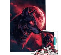Rompecabezas para Adultos de 1000 Piezas Lobo Luna Nubes Ojos Rojos Difícil y desafiante Juguete de análisis y lógica Decoración de Pared Apto para Mayores de 14 años 38x26cm