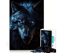 Rompecabezas para Adultos de 1000 Piezas Lobo Negro con Ojos Azules,Corte preciso Divertido,Actividad Mental Inteligente,Tiempo de Ocio entretenido,Regalo de cumpleaños para Aficionados 50x75cm