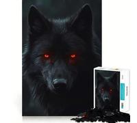 Rompecabezas para Adultos de 1000 Piezas Lobo Negro con Ojos Rojos,Bordes Bien definidos,Juguete para ejercitar la Mente,diversión sin complicaciones,decoración navideña 38x26cm