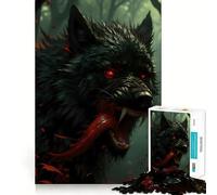 Rompecabezas para Adultos de 1000 Piezas Lobo Negro con Ojos Rojos,Juego de Bordes limpios,Juguete de construcción Que fomenta la concentración,diversión pausada, 50x75cm