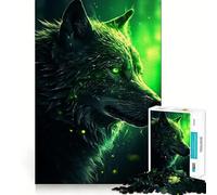 Rompecabezas para Adultos de 1000 Piezas Lobo Negro con Ojos Verdes,articulaciones Finas,Divertido,Actividad Mental Inteligente,Juego Relajante,Regalo navideño Tranquilo 38x26cm