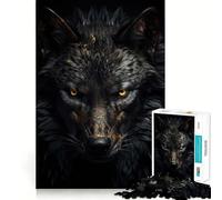 Rompecabezas para Adultos de 1000 Piezas Lobo Negro de Lujo,Arte de Corte Fino,diversión para Resolver Problemas,Juego para Momentos acogedores,decoración navideña para la Pared 38x26cm