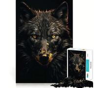 Rompecabezas para Adultos de 1000 Piezas Lobo Negro en Oro,diseño de Corte Fino,desafío Inteligente y Divertido,Juego para Momentos de Tranquilidad,Regalo Ideal para cumpleaños y aficiones 38x52cm