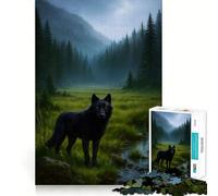 Rompecabezas para Adultos de 1000 Piezas Lobo Negro en un Bosque brumoso Corte Impecable Diversión,ejercita la Mente,Ideal para el Tiempo Libre Decoración navideña 50x75cm