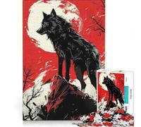 Rompecabezas para Adultos de 1000 Piezas, Lobo Negro, Juego de ingenio, Ensamblaje de Patrones, Gran Regalo para los Amantes de los Juegos 38x26cm