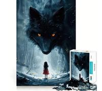 Rompecabezas para Adultos de 1000 Piezas Lobo Negro y niña,Bordes Bien definidos,Juguete para ejercitar la Mente,diversión sin complicaciones,decoración navideña 38x26cm