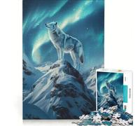 Rompecabezas para Adultos de 1000 Piezas Lobos Aurora Boreal Vigilia Juegos Familiares Interacción Entre Padres e Hijos Regalos para Amigos y Familiares 38x52cm