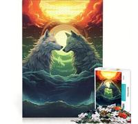Rompecabezas para Adultos de 1000 Piezas Lobos bajo la luz de la Luna Juguetes antiestrés Ideal para la interacción Entre Padres e Hijos cumpleaños 38x26cm
