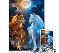 Rompecabezas para Adultos de 1000 Piezas Lobos de Fuego y Hielo Juguete Educativo Regalo de cumpleaños para Juego Educativo Mejora el Amor Entre Parejas tamaño 50x75cm